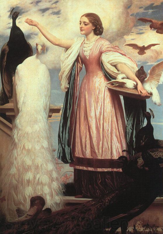 Lord Frederic Leighton A Girl Feeding a Peacock